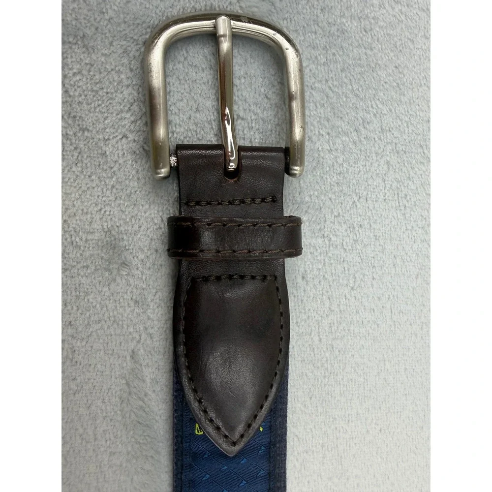 Belted Cow Co Mens Golf Belt Cross Clubs Navy Blue Leather Canvas Size 40 Preppy